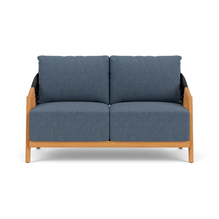 alpine loveseat in natural teak finish with deluna aegean fabric grade b