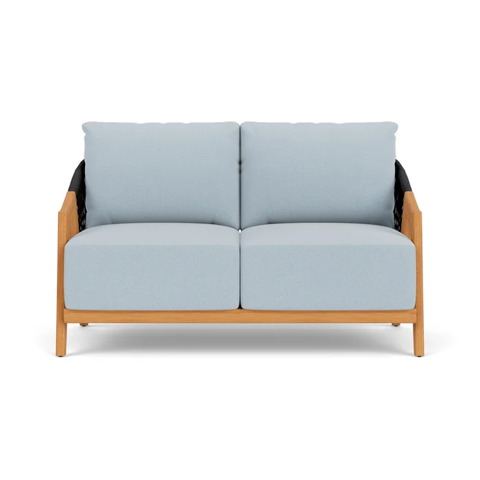 alpine loveseat in natural teak finish with unearth dew fabric grade c