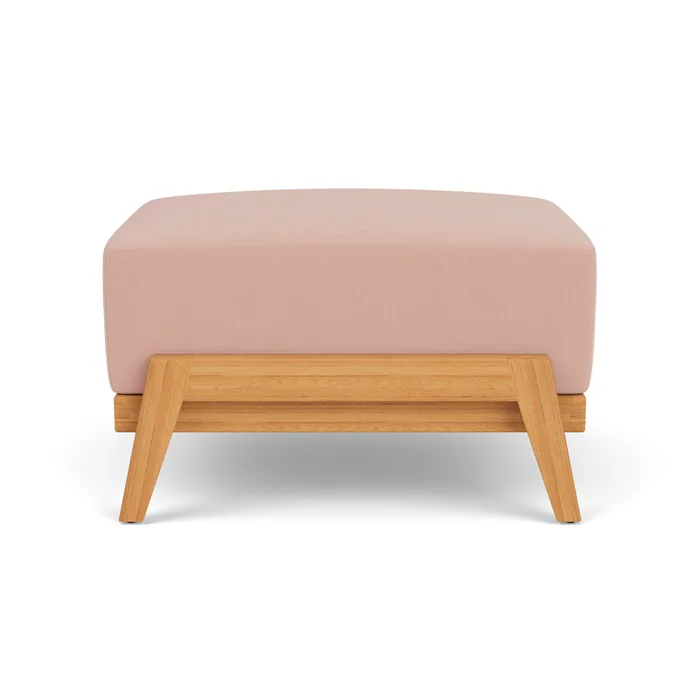 alpine ottoman in natural teak finish with azulu clay fabric grade b