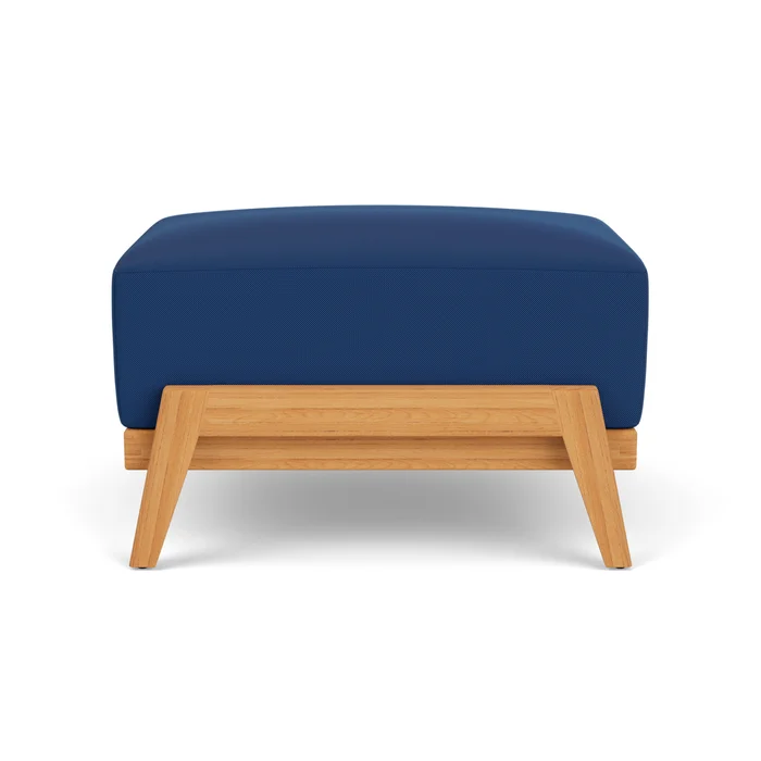 alpine ottoman in natural teak finish with flagship lapis fabric grade b