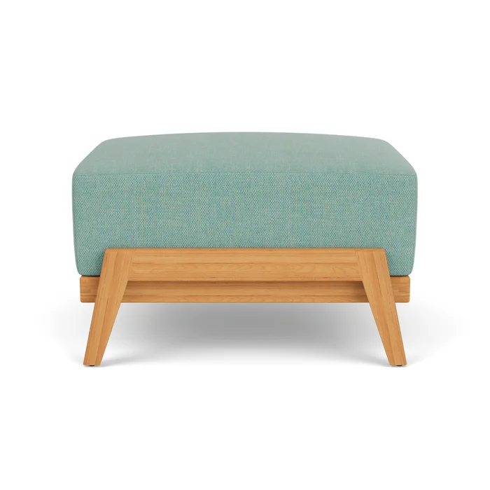 alpine ottoman in natural teak finish with pavian pool fabric grade c