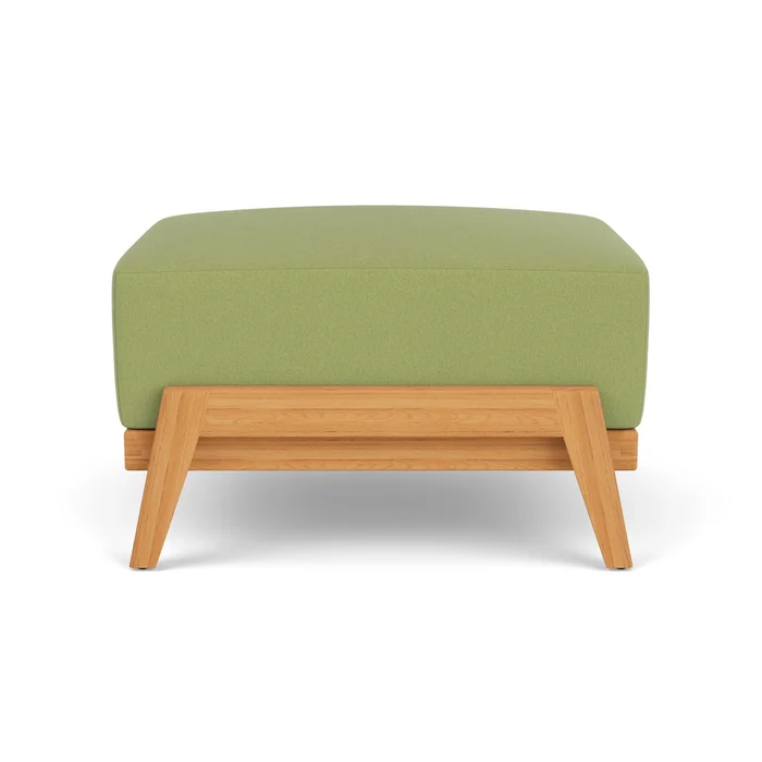 alpine ottoman in natural teak finish with unearth spring fabric grade c