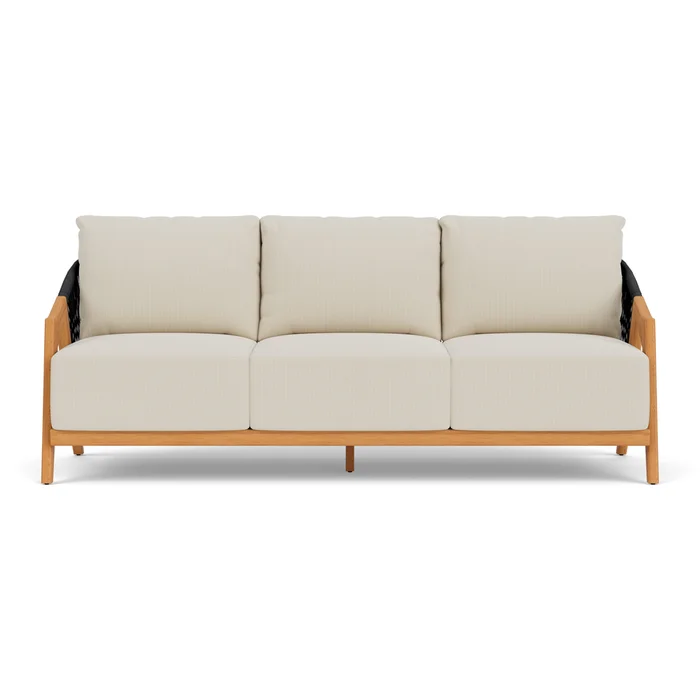 alpine sofa in natural teak finish with beach natural fabric grade a