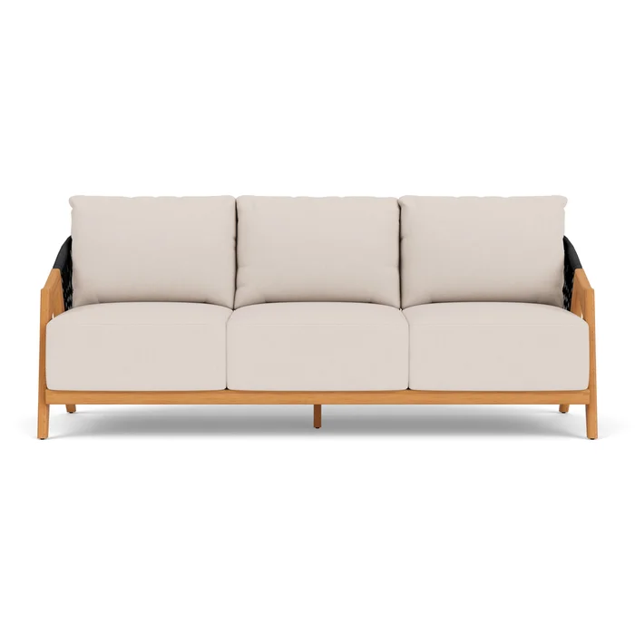 alpine sofa in natural teak finish with canvas birds eye fabric grade a
