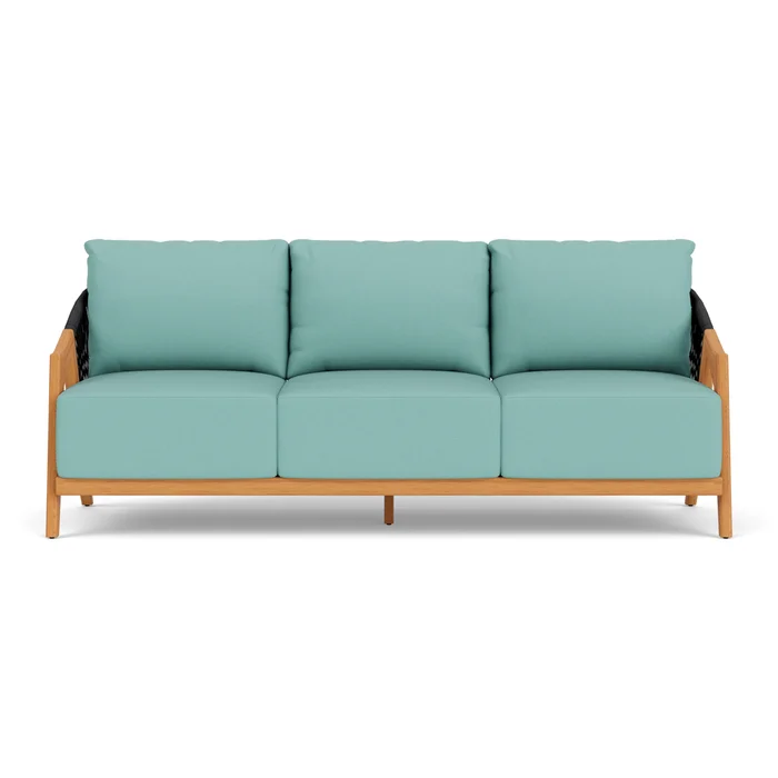 alpine sofa in natural teak finish with fife aruba fabric grade b