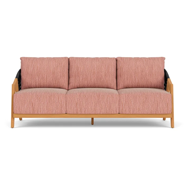 alpine sofa in natural teak finish with friendly carnival fabric grade b