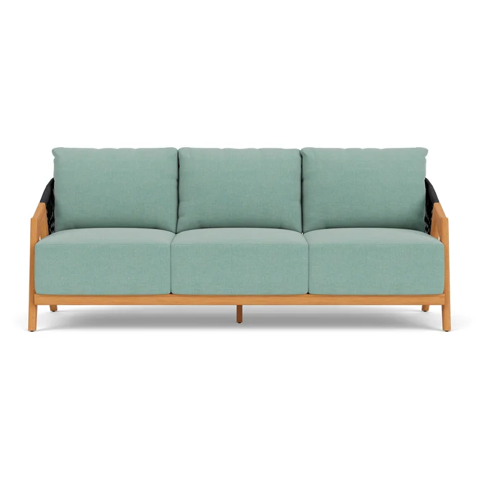 alpine sofa in natural teak finish with pavian pool fabric grade c