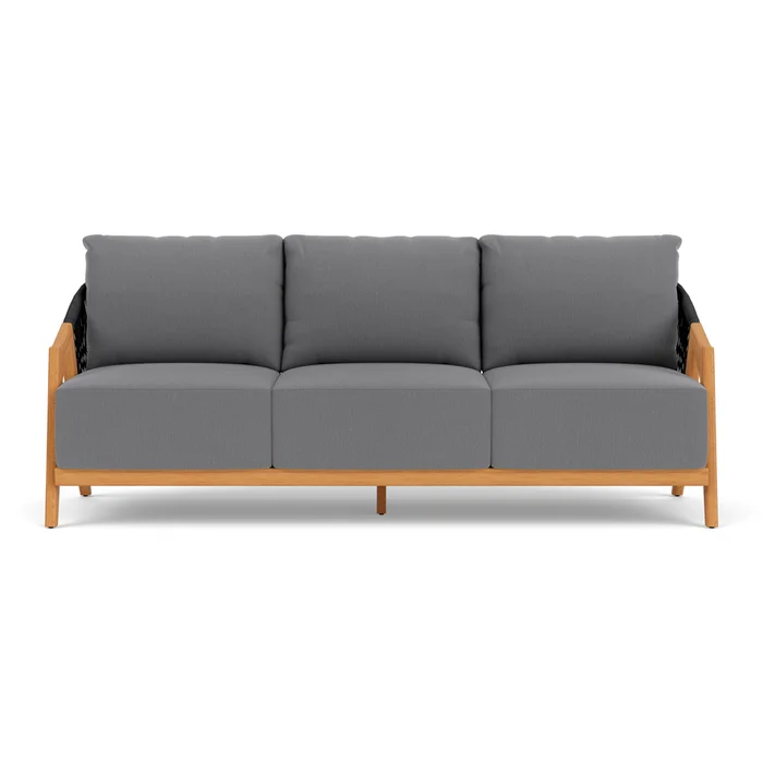 alpine sofa in natural teak finish with remy graphite fabric grade b