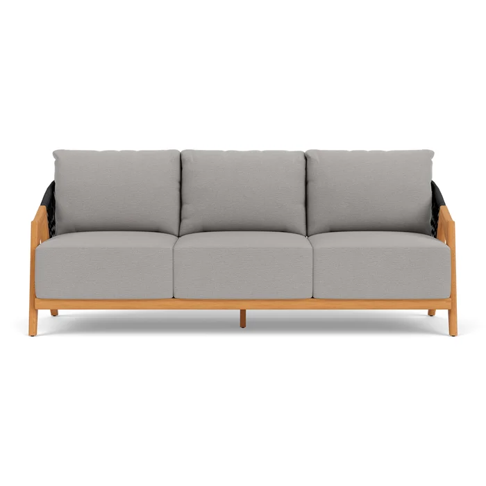 alpine sofa in natural teak finish with remy shadow fabric grade b