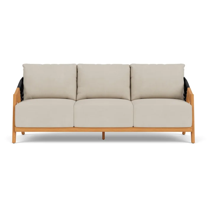 alpine sofa in natural teak finish with sandberg flax fabric grade b