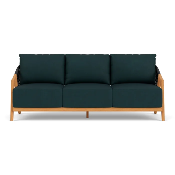 alpine sofa in natural teak finish with sandberg lagoon fabric grade b