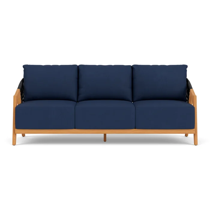 alpine sofa in natural teak finish with sandberg navy fabric grade b