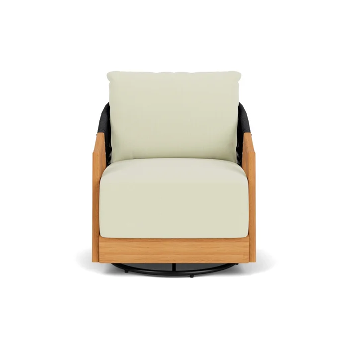 alpine swivel lounge chair in natural teak finish with bamboo bay meadow fabric grade a