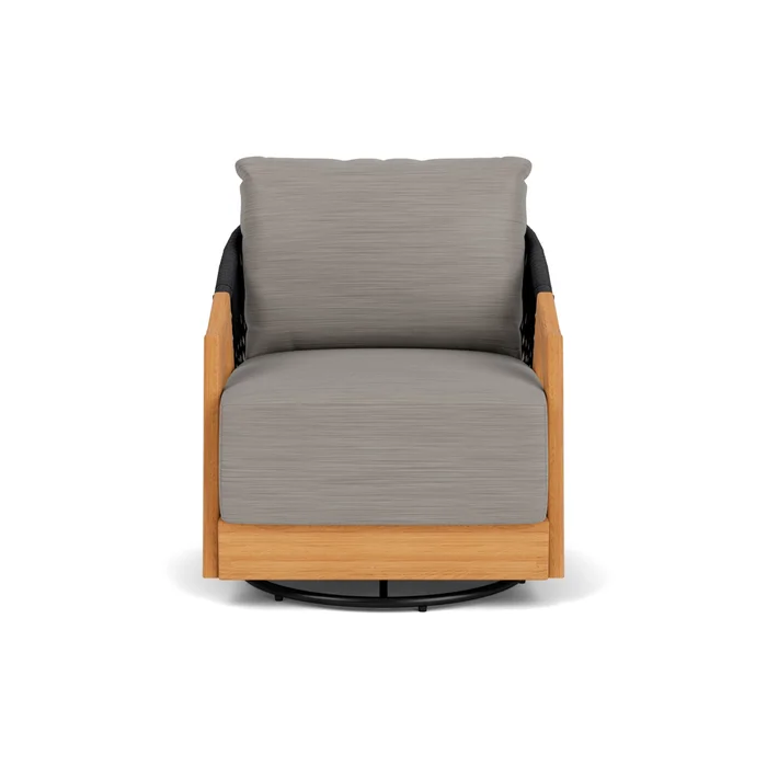 alpine swivel lounge chair in natural teak finish with boten dark urban fabric grade c