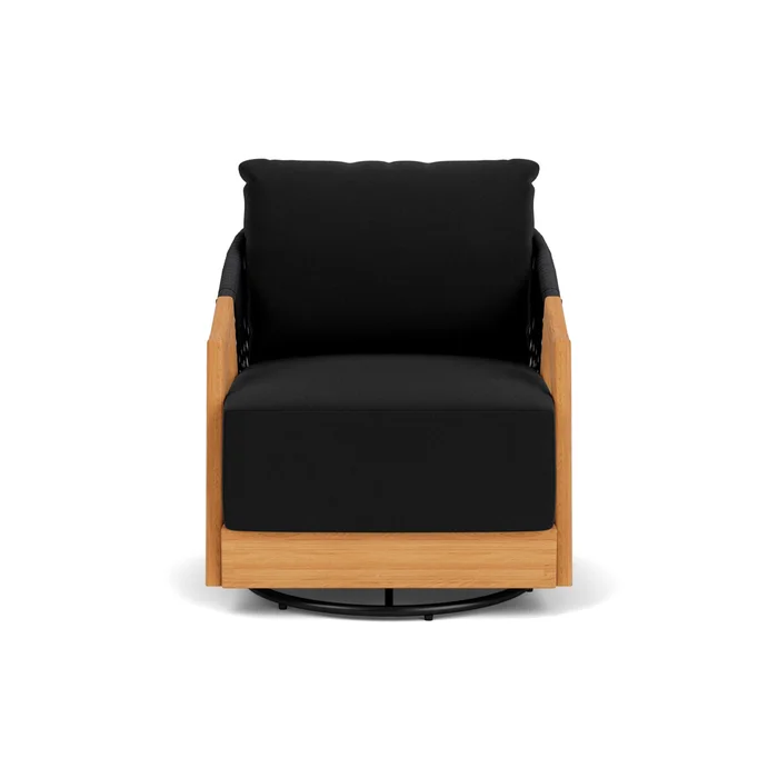 alpine swivel lounge chair in natural teak finish with canvas black fabric grade a