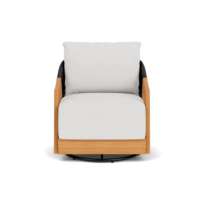 alpine swivel lounge chair in natural teak finish with canvas natural fabric grade a