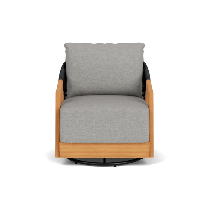 alpine swivel lounge chair in natural teak finish with demo stone fabric grade b