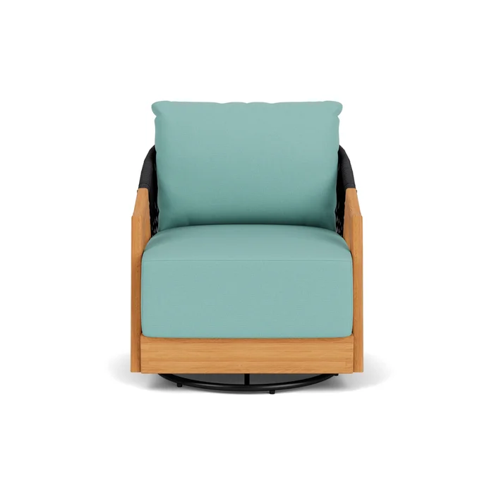 alpine swivel lounge chair in natural teak finish with fife aruba fabric grade b