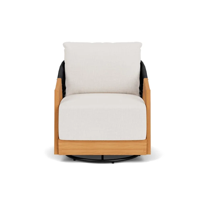 alpine swivel lounge chair in natural teak finish with reflections snow fabric grade b