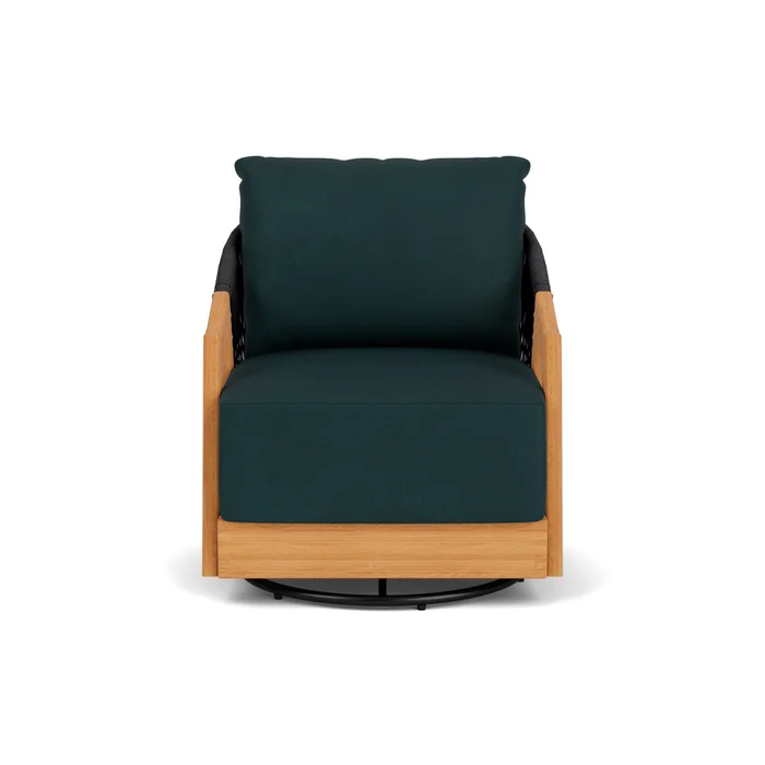 alpine swivel lounge chair in natural teak finish with sandberg lagoon fabric grade b