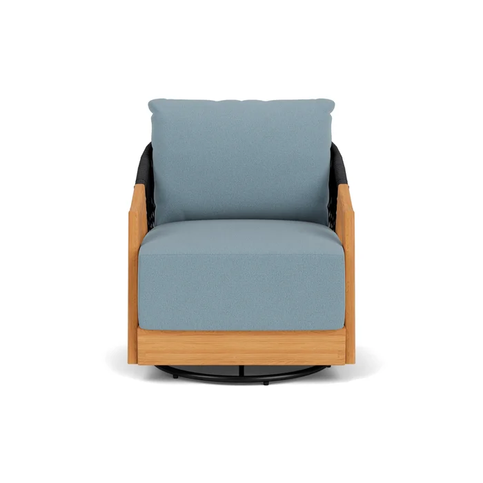 alpine swivel lounge chair in natural teak finish with unearth mist fabric grade c