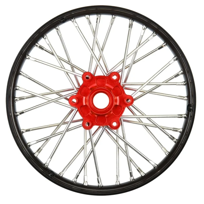 Aluminum Pro-Spec V2 Bead Black/Red Assembled Front Wheel for 1/4 Promoto-MX (PRO283600T2)