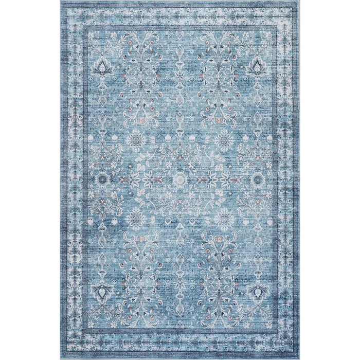 Aqua Green Flora Washable Non-slip Low Pile Area Rug 5’x7′ | Tapis Vert Floral Lavable Antiderapant A Poils Ras 5’x7′