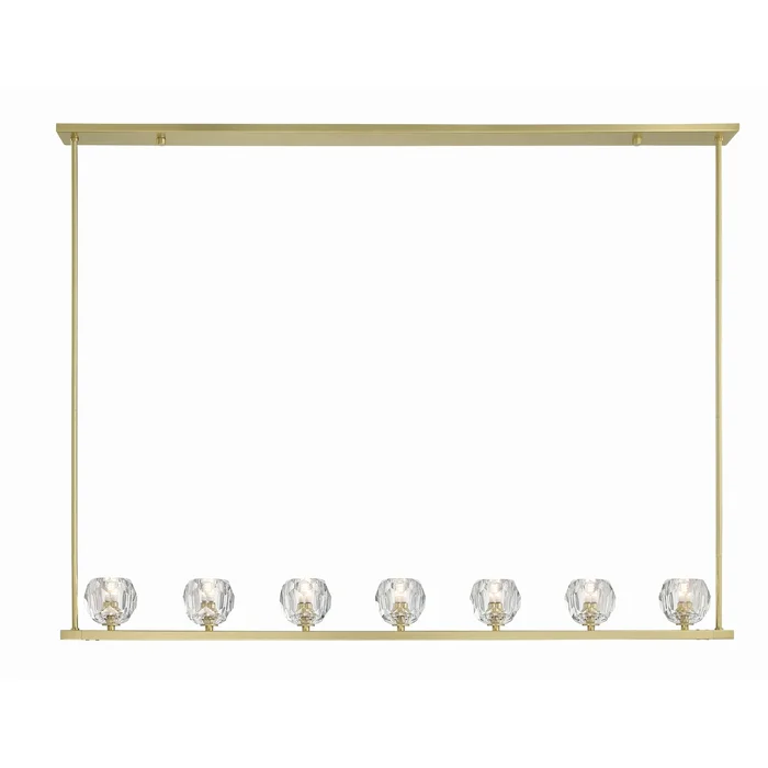 Aragon 7 Light LED Soft Brass Linear Chandelier Faceted Cut Crystal 56″W x 6.75″H x 4.25″D