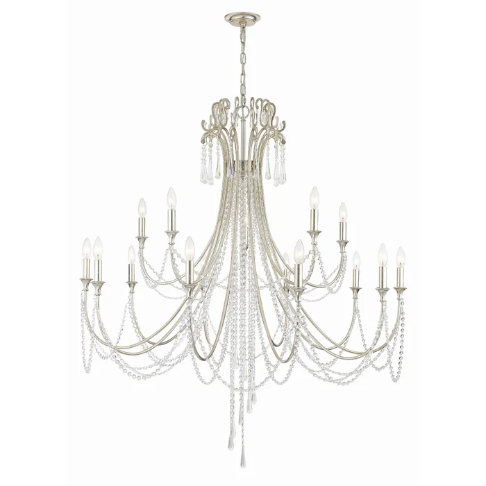 Arcadia 15 Light Antique Silver Chandelier Hand Cut Crystal 46.25″W x 54.75″H x 46.25″D