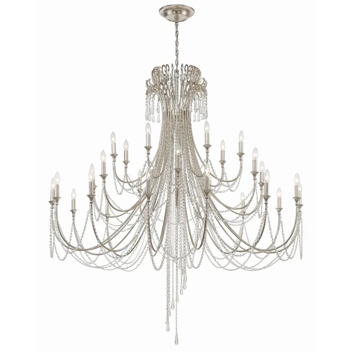 Arcadia 28 Light Antique Silver Chandelier Hand Cut Crystal 61″W x 71.5″H x 61″D