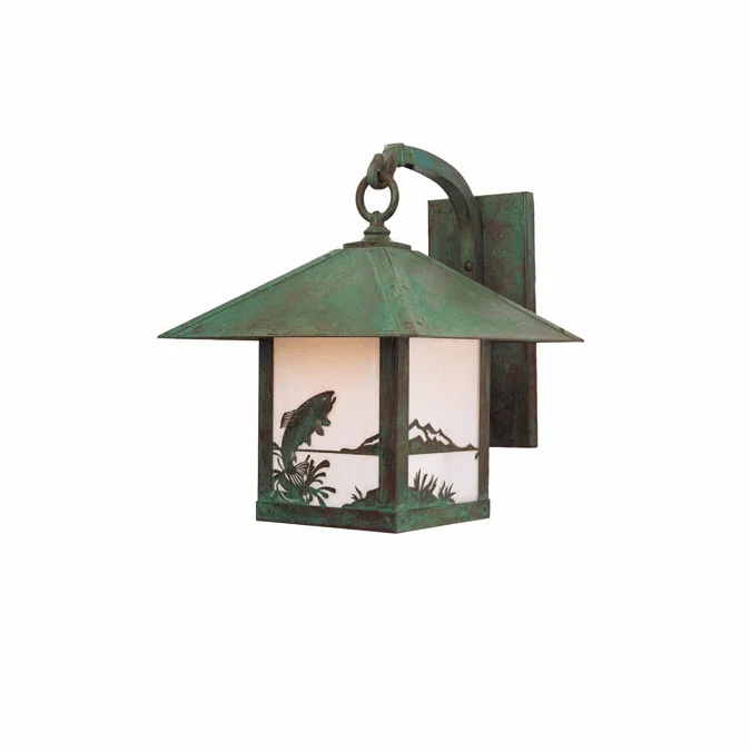 Arroyo Craftsman TRB-9TR Timber Ridge 9 inch Outdoor Wall Sconce with Trout Filigree