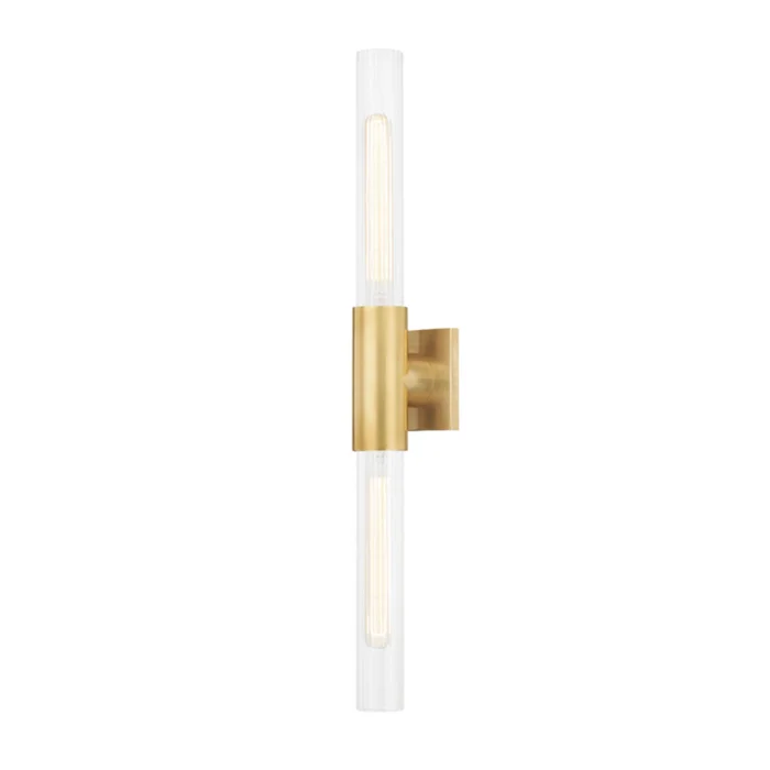 Asher 2-Light Wall Sconce in Aged Brass 4.25L x 4.25W x 27.5H