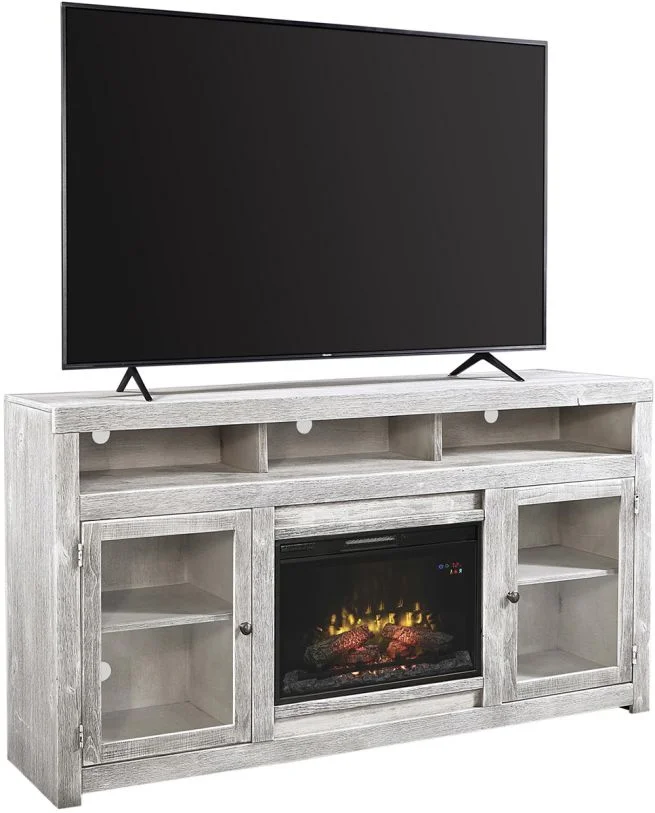 Aspenhome Avery Loft 74″ Highboy Fireplace Console w/ 2 Doors in Limestone WDY1955-LIM