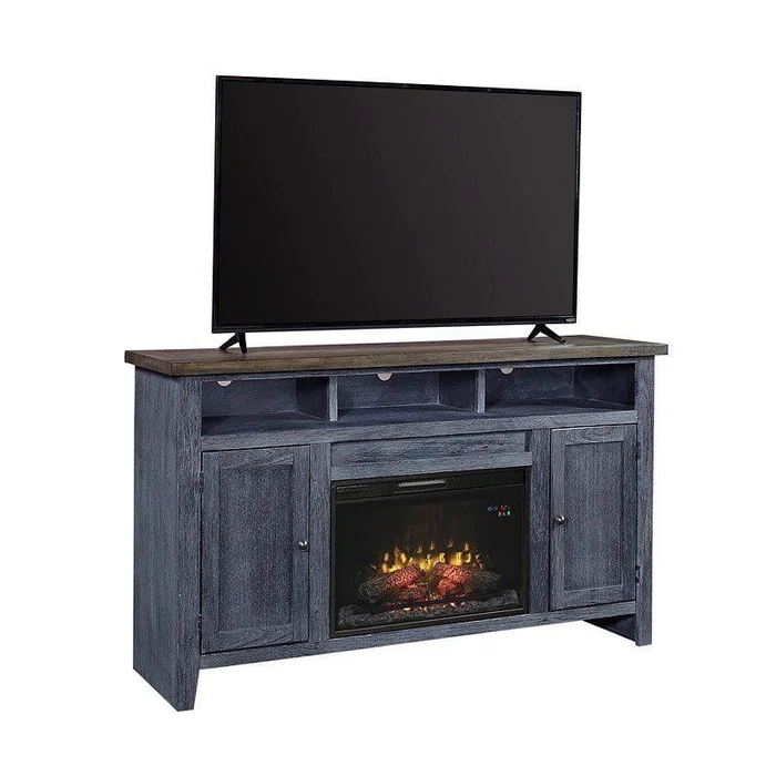 Aspenhome Eastport 65″ Fireplace Console with 2 Doors in Malta Blue ME1901-MBL