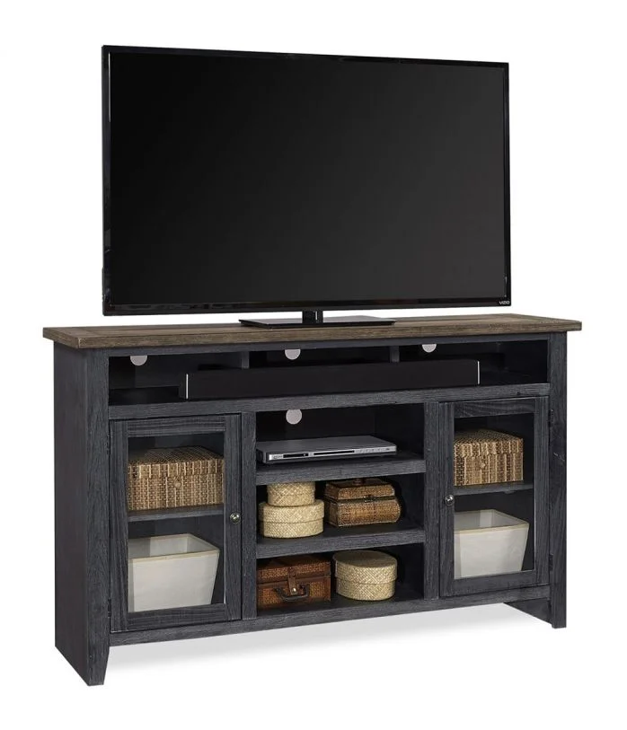Aspenhome Eastport 65″ Highboy Console with 2 Doors in Drifted Black WME1244-DBK