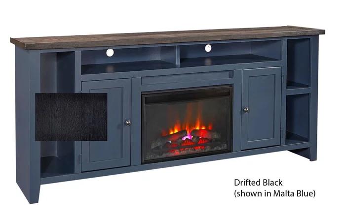 Aspenhome Eastport 84″ Fireplace Console w/ 2 Doors in Drifted Black WME1902-DBK