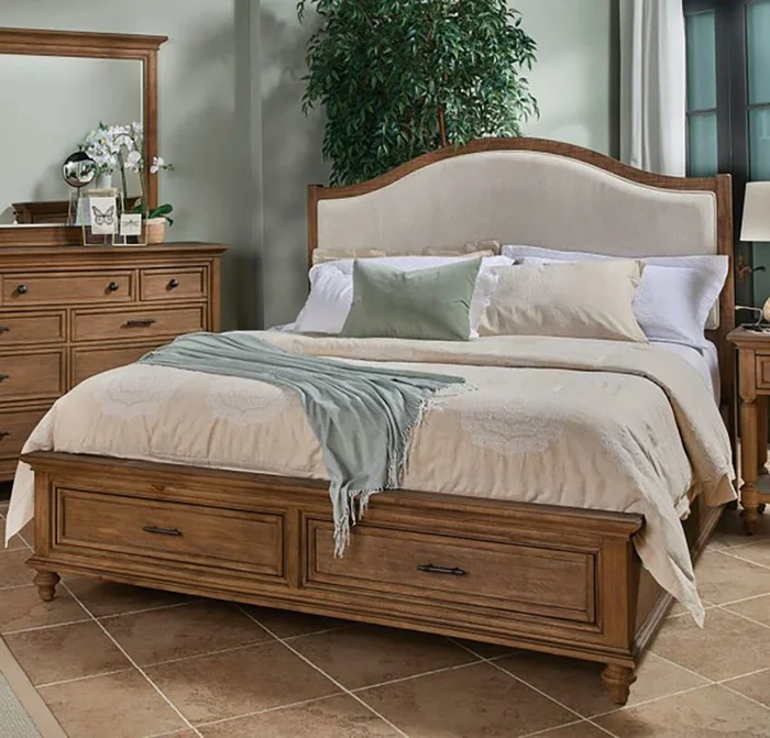 Aspenhome Hensley Queen Upholstered Storage Bed in Brown I3002