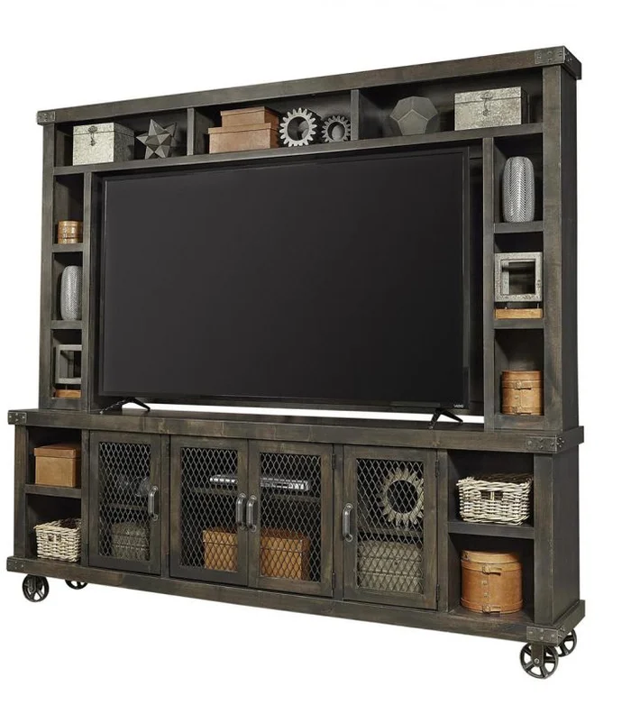 Aspenhome Industrial 96″ Console & Hutch in Ghost Black DN1270-GHT;DN1270H-GHT