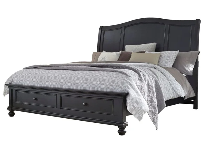 Aspenhome Oxford King Sleigh Storage Bed in Black EST SHIP TIME IS 2 WEEKS