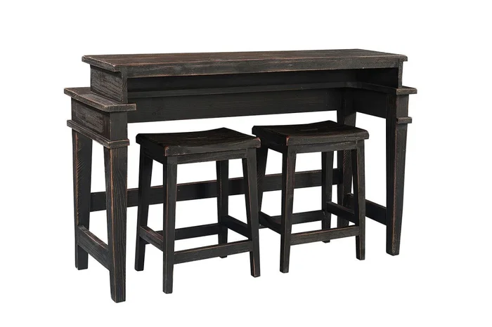 Aspenhome Reeds Farm Console Bar Table w/ Two Stools in Weathered Black I358-9151-WBK