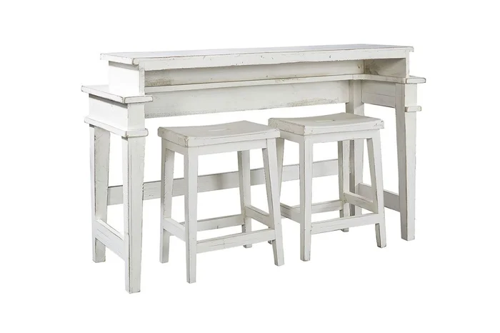 Aspenhome Reeds Farm Console Bar Table w/ Two Stools in Weathered White I358-9151-WWT