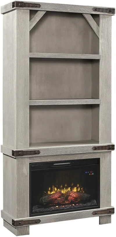 Aspenhome Sawyer 74″ Fireplace Display Case in Lighthouse Grey WMO3472F/12-LGH