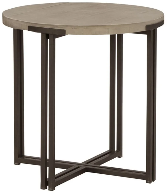 Aspenhome Zander Round End Table with Dual Metal Base in Ancient Stone I310-9141-STO