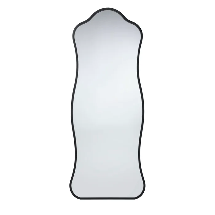 aurora wavy iron floor mirror, black
