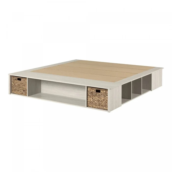 Avilla Storage Platform Bed With Wicker Baskets – Winter Oak | Avilla Lit Avec Paniers De Rangement En Osier Inclus – Chene Hivernal