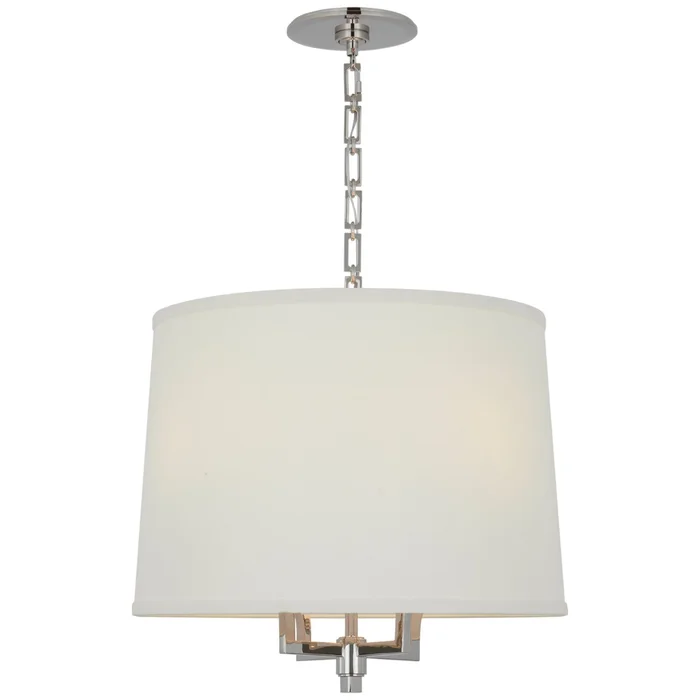 Barbara Barry Westport Large Hanging Shade in Polished Nickel with Linen Shade Ceiling Light W23″ x H21″
