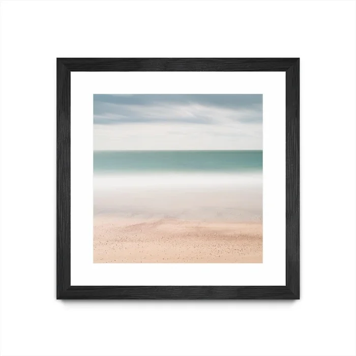 Beach, Sea, Sky Matted and Framed Black 30×30 Wall Art|uvre dart murale encadre noire et mate Beach, Sea, Sky 30×30