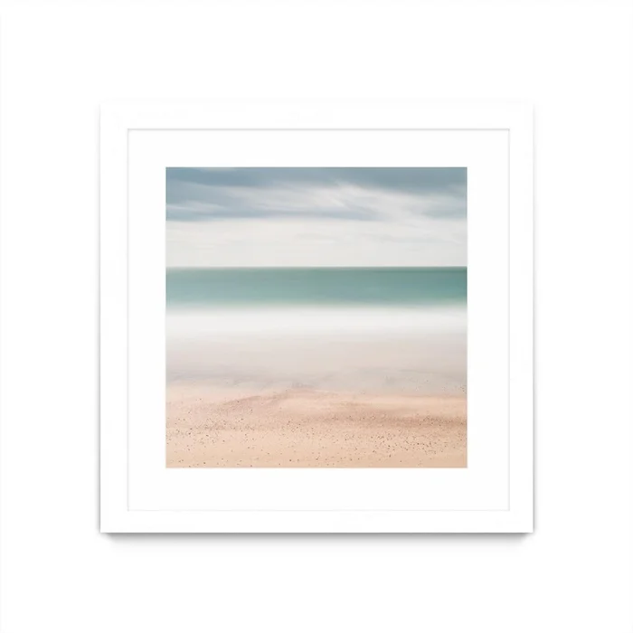 Beach, Sea, Sky Matted and Framed White 30×30 Wall Art|uvre dart murale encadre blanche et mate Beach, Sea, Sky 30×30