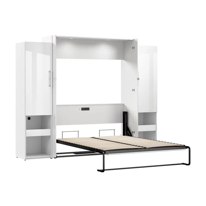 Bestar Avalon Queen Murphy Bed & Storage Cabinets with Pull-Out Shelf (107 W)|Grand lit escamotable Avalon de Bestar de 107po (L) avec armoires de rangement et tablette coulissante
