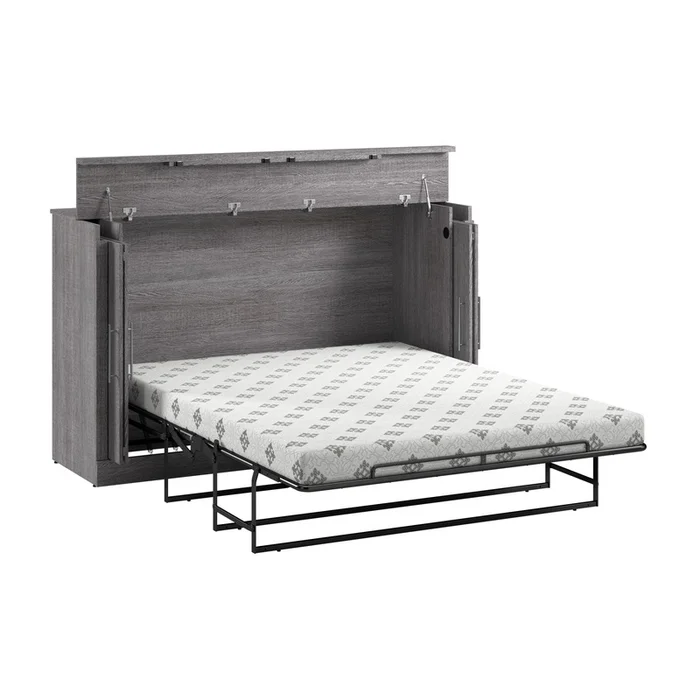 Bestar Nebula 75 W Queen Cabinet Bed with Mattress – Bark Grey|Armoire-grand lit Nebula de Bestar de 75po (L) avec matelas – gris corce